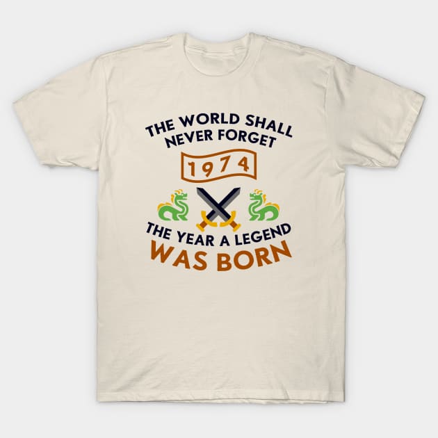 1974 The Year A Legend Was Born Dragons and Swords Design T-Shirt by Graograman